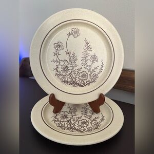 Vintage 1970s Anchor Hocking Prairie Flowers 10.5 In Ironstone Dinners Plates 2